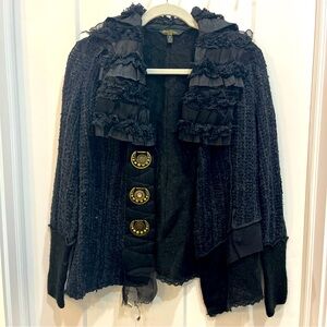 Christine Phillipe Embellished Black‎ Open Front Cardigan Women’s Size Medium
